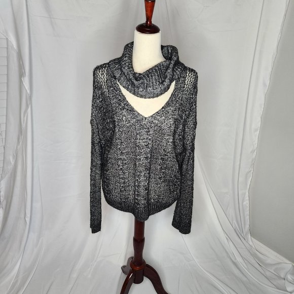 Urban Outfitters Black & Grey Turtle Neck Cut Out Sweater Size M - Picture 1 of 12
